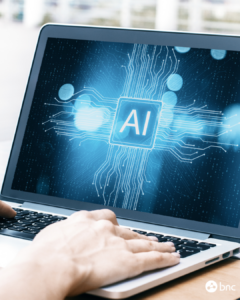 Laptop displaying AI-powered cybersecurity technology used to support managed IT services for Denver businesses.